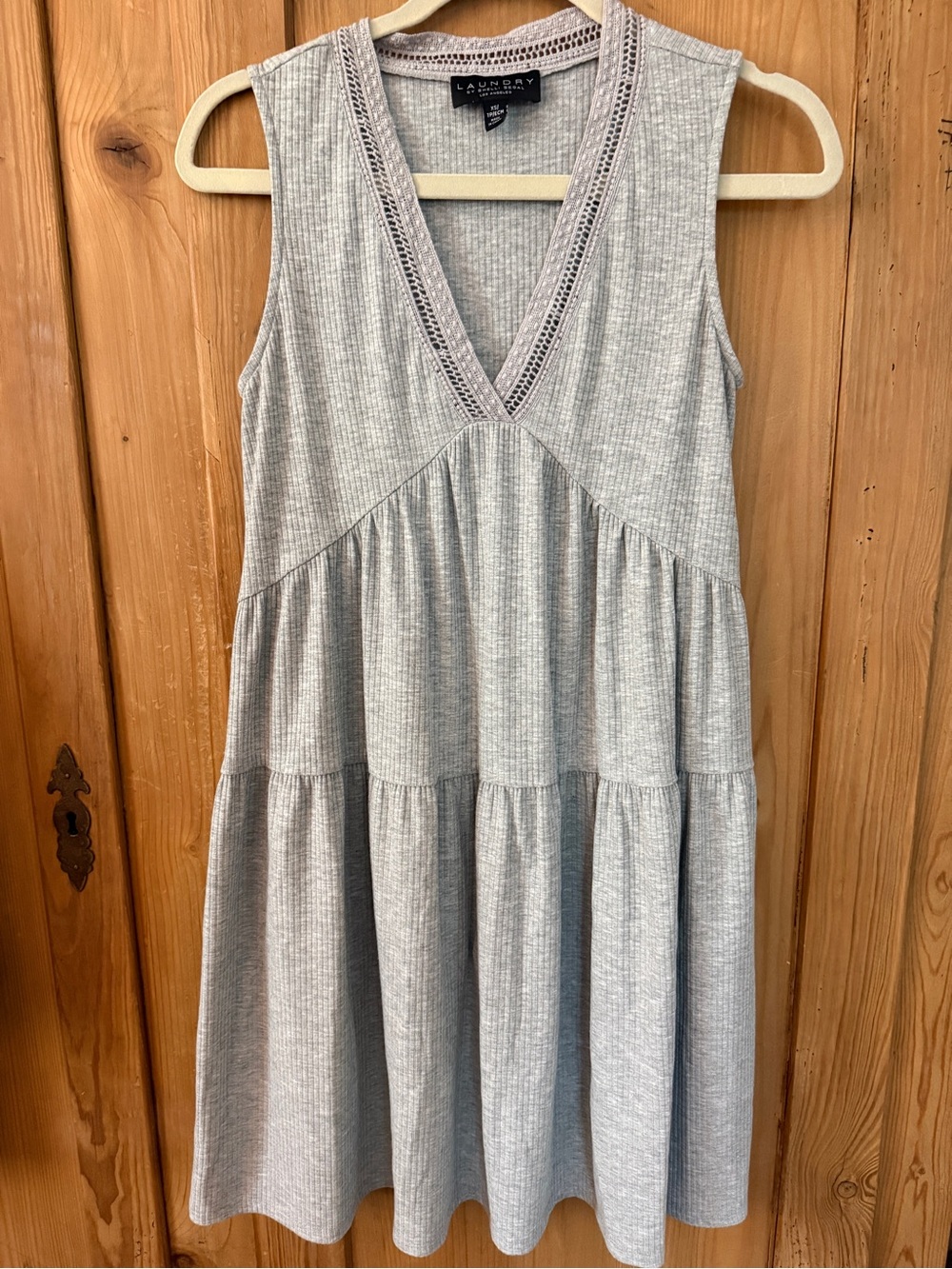Laundry By Shelli Segal Gray Ribbed Sleeveless Tiered V-Neck Dress
